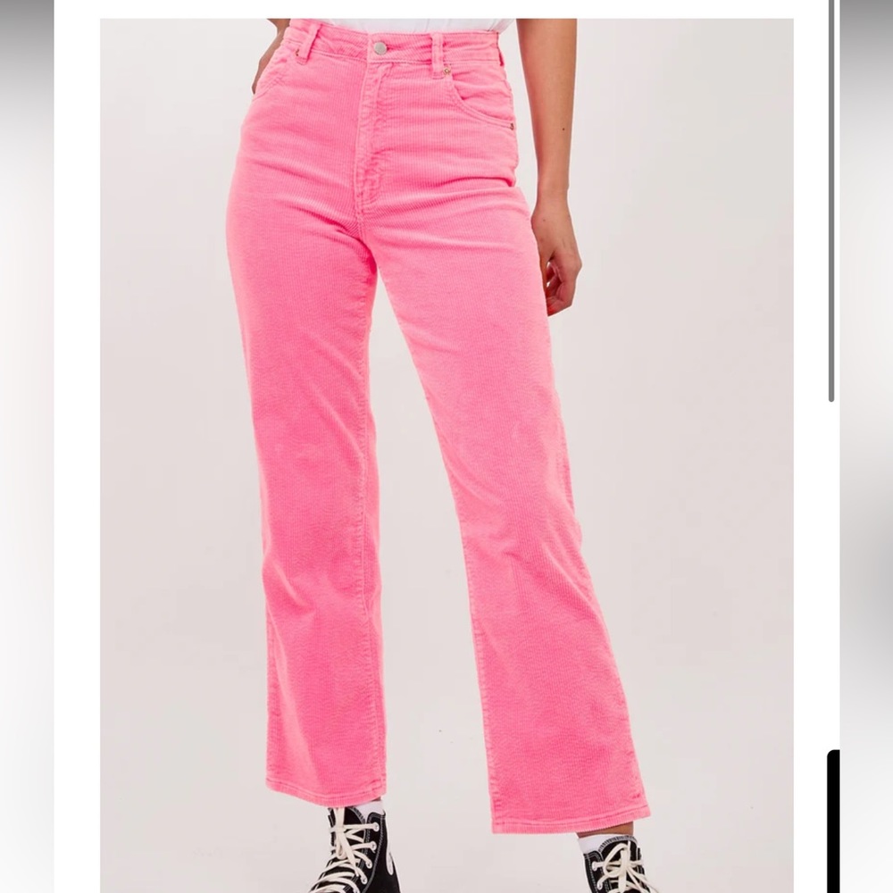 Free People Rolla’s straight leg pink corduroy pants.